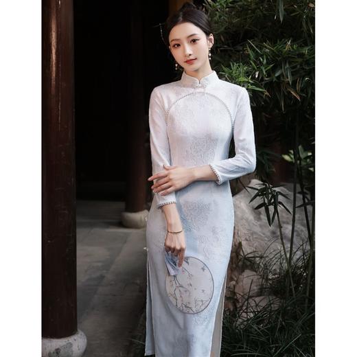 JS-8528复古改良气质蕾丝旗袍长款 秋季新款民国风日常显瘦旗袍裙8528 商品图0