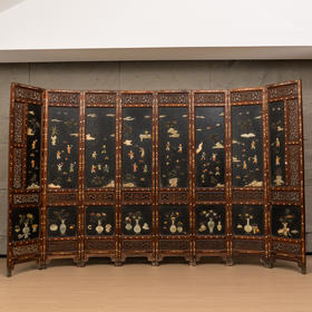 清 红木嵌螺钿镶漆地百宝嵌婴戏图八扇围屏