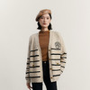 谜底条纹针织开衫女2023冬新款学院风百搭中长款针织衫234MZ1855 商品缩略图0
