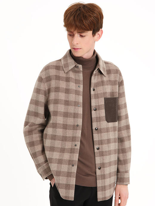 callisto卡其顺色棋盘格全绵羊毛夹克 FSFEJ051C KA 商品图1