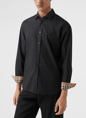 【预定款】BURBERRY博柏利 男士全棉 格纹印花袖口 胸前TB刺绣长袖衬衫 8032305 偏大一码