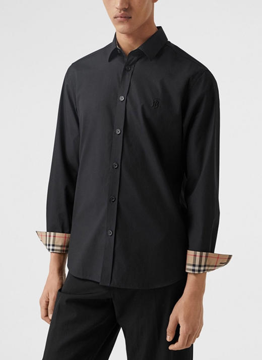 【预定款】BURBERRY博柏利 男士全棉 格纹印花袖口 胸前TB刺绣长袖衬衫 8032305 偏大一码 商品图0