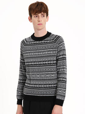 callisto熔岩灰提花全羊毛长袖毛衣 FSKNW003C GY