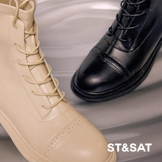 星期六潮酷系带英伦风粗跟短靴SS34116581 商品图4