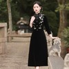 BJS-8001改良复古丝绒旗袍长款 秋季新款气质民国风绣花丝绒旗袍裙8001 商品缩略图0