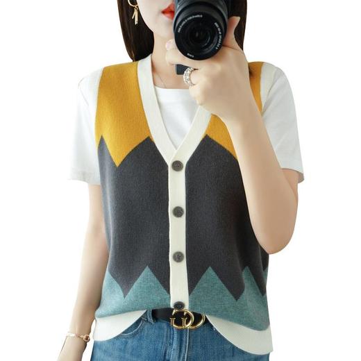 时尚2023秋季风气质安迪绒开衫V字领直筒型毛衣女式针织衫 商品图4