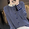 撞色条纹软糯针织上衣女2023年秋季新款甜美减龄短款毛衣开衫 商品缩略图4
