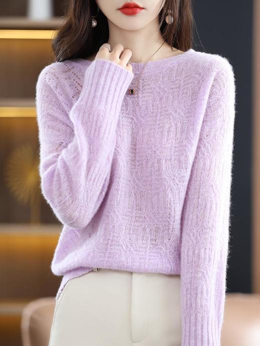 品质款2023秋季优雅风气质纯羊毛套头圆领宽松型毛衣女式羊毛衫 商品图0