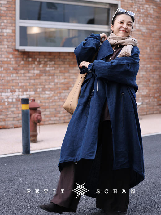 PETIT SCHAN小闪 CLO#354 C'est pour cela que je suis née. 生为此行  色织纯亚麻翻立领两穿oversize风衣 商品图2