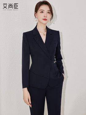 高端藏青色西装套装女早秋2023新款商务面试正装通勤售楼部工作服