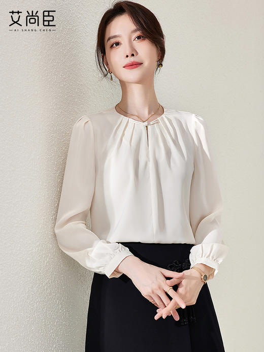 杏色职业衬衫女新中式盘扣小个子上衣气质小众设计感百搭通勤衬衣 商品图3