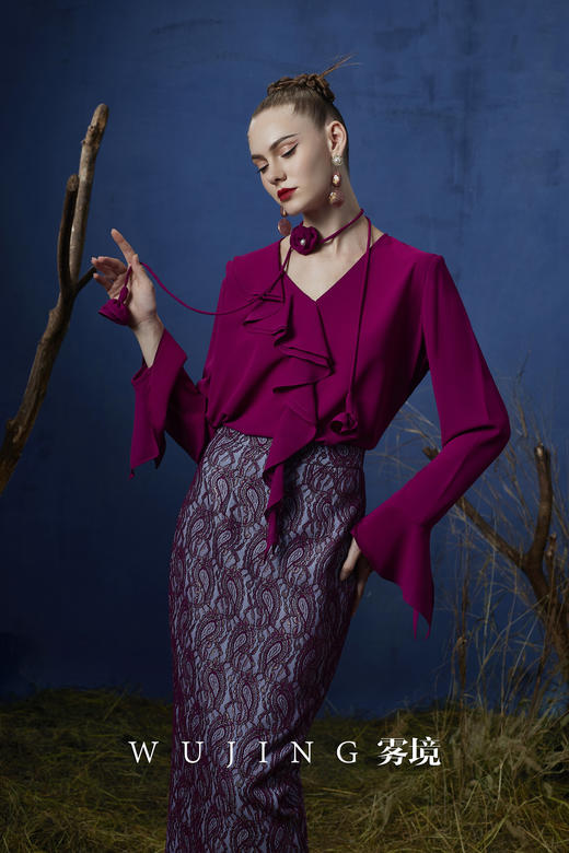 3203013 兰樱紫晶 水晶蕾丝，重磅加密摩卡，重磅亮丝醋酸上衣 雾境 商品图2