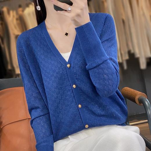 精纺羊毛开衫女秋装2023新款镂空外搭上衣洋气小衫宽松薄外套 商品图4