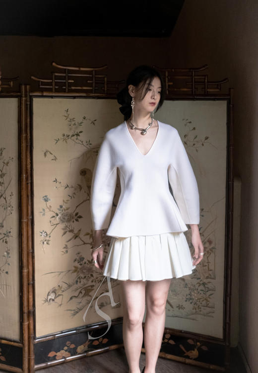 Ashlyn 白色MERYL菱纹短裙 商品图0