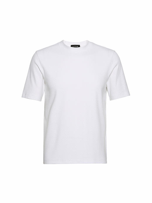 callisto白色提花肌理弹力棉短袖T恤 FSTSS002C WH 商品图3
