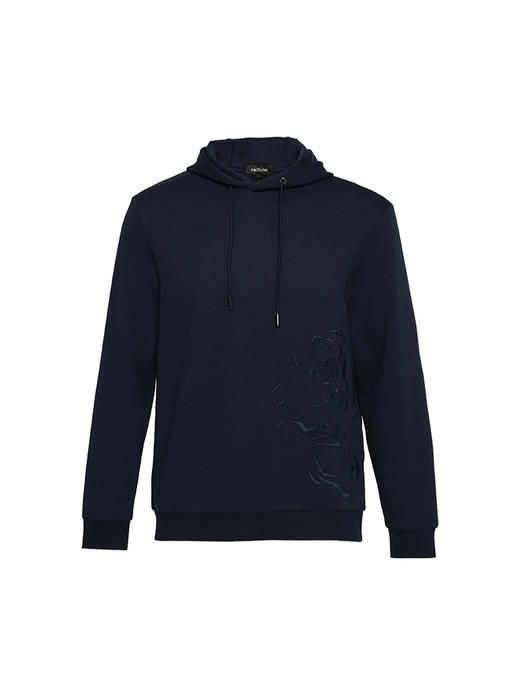 callisto深蓝色珠地空气层休闲连帽卫衣 FSFLE006C DB 商品图3