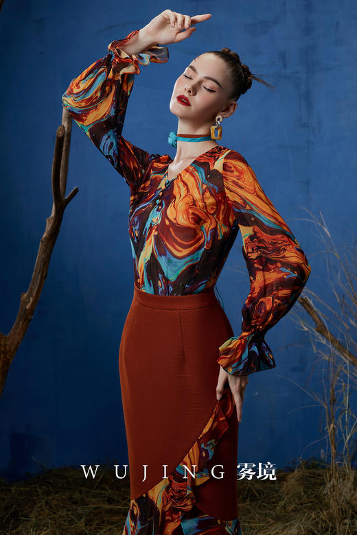 3203022 流光暖阳 进口立体十字花呢+进口乔其纱半裙 雾境 商品图4