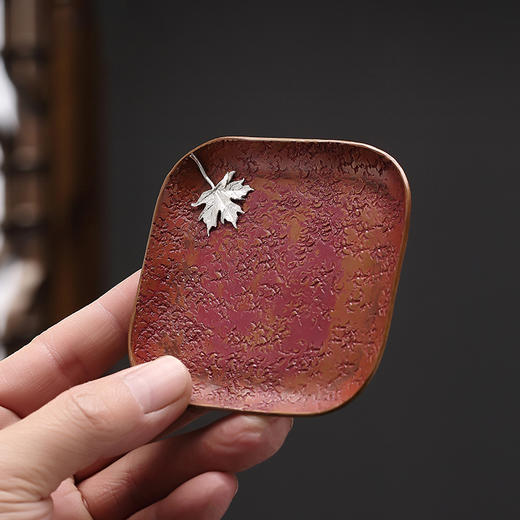 纯铜春华秋实杯托 | 三生有杏杯托  手工紫铜茶杯垫隔热茶托禅意杯托盏托茶具配件轻奢高档 商品图2