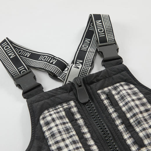 谜底羽绒背带裤女2023新款复古黑白格拼接保暖直筒长裤234MY1592 商品图3