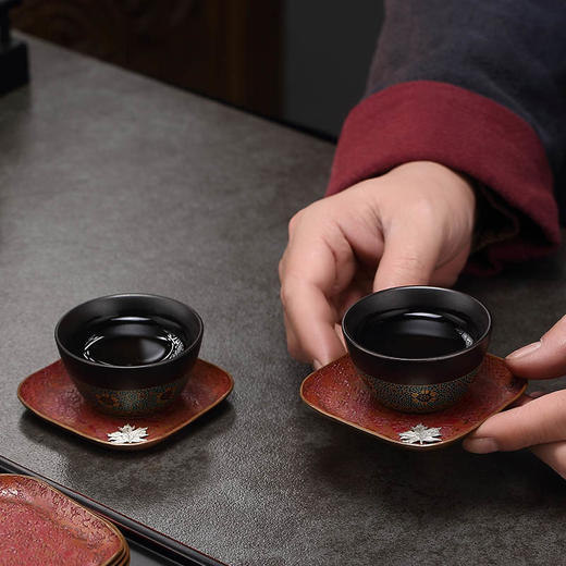 纯铜春华秋实杯托 | 三生有杏杯托  手工紫铜茶杯垫隔热茶托禅意杯托盏托茶具配件轻奢高档 商品图1