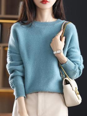 2023年秋冬新款韩版女士纯羊毛圆领长袖宽松套头打底女士羊毛衫