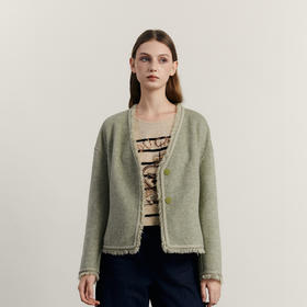 谜底短款毛呢外套女2023冬款复古文艺毛边宽松呢子大衣234MD1464