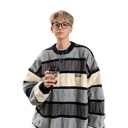 【氛围感慵懒气质男穿搭！】条纹毛衣男款，美式复古内搭针织衫，秋冬季慵懒宽松线衣外套 商品图4