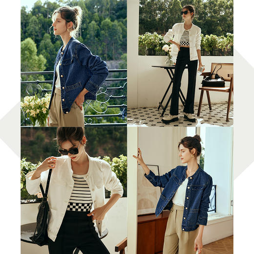 OLrain欧芮儿秋季2023新款法式牛仔短外套宽松复古气质单排扣衬衫 商品图1