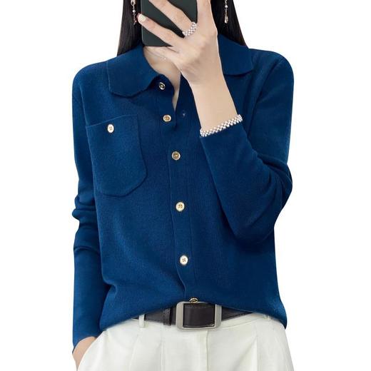 新款2023秋季风气质6羊毛开衫翻领常规毛衣女式针织衫 商品图4