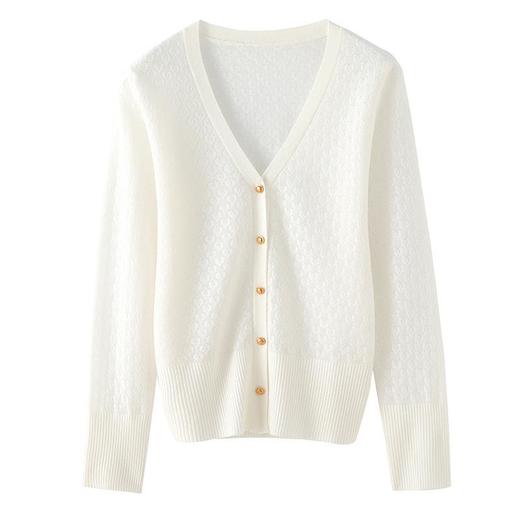 精纺羊毛开衫女秋装2023新款镂空外搭上衣洋气小衫宽松薄外套 商品图3