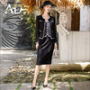 AD小香风粗花呢套装女2023秋装新款黑色编织外套正式场合三件套 商品缩略图0
