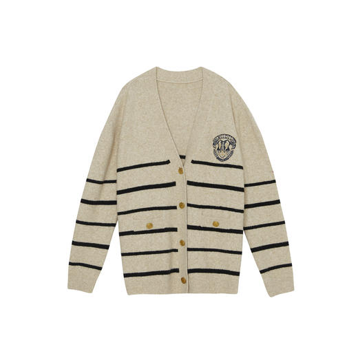 谜底条纹针织开衫女2023冬新款学院风百搭中长款针织衫234MZ1855 商品图4