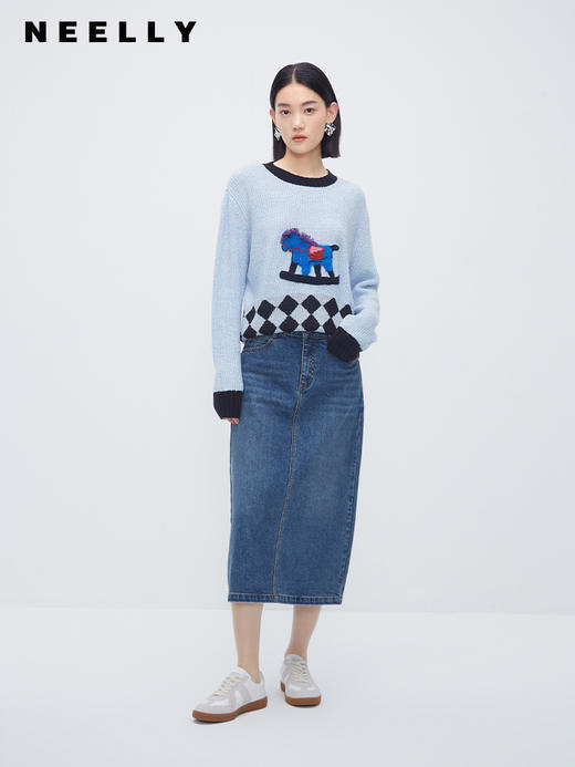 NEELLY纳俪商场同款套头软糯毛衣女冬动物提花森系绵羊毛保暖针织N23101A01007 商品图2