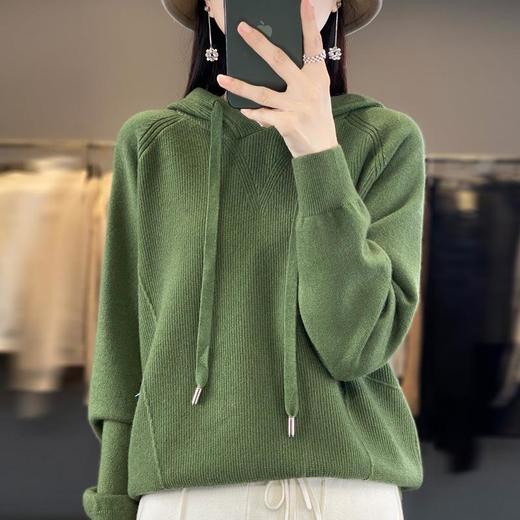 新款2023秋季风气质安迪绒套头厚连帽宽松型毛衣女式针织衫 商品图2