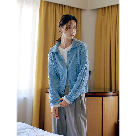 Even Vintage | 韩国花式纱羊毛混纺 大翻领云朵毛衣针织开衫外套 商品图2