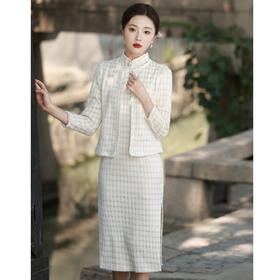 BJS-8700改良复古气质貂绒旗袍套装年轻款 冬季新款优雅民国风旗袍马甲