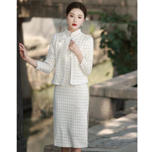 BJS-8700改良复古气质貂绒旗袍套装年轻款 冬季新款优雅民国风旗袍马甲 商品图0