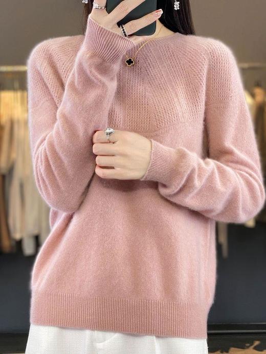 2023秋冬新款羊毛衫女圆领纯色宽松休闲套头毛衣针织羊毛打底衫 商品图1