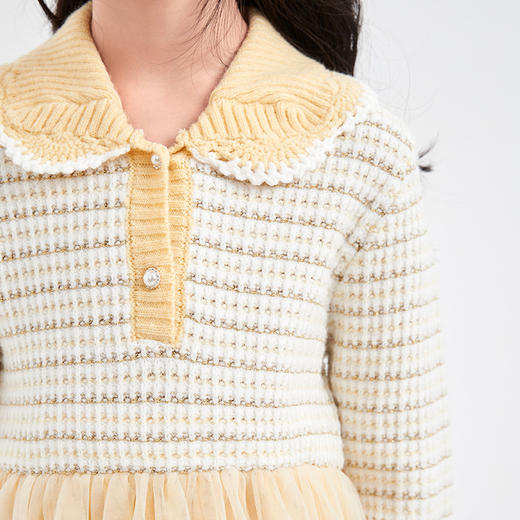 笛莎Deesha童装女童连衣裙2023冬季新款香风肌理毛织拼接连衣裙 商品图3