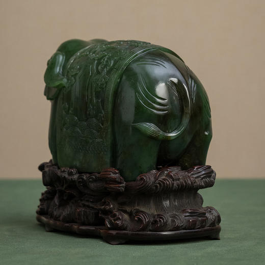 清 碧玉雕太平有象摆件（红木座） 商品图1