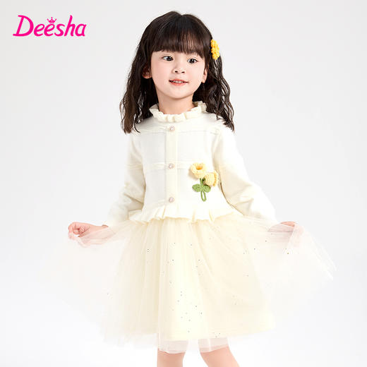 笛莎Deesha童装女童连衣裙2023冬季新款小童郁金香网纱连衣裙 商品图0