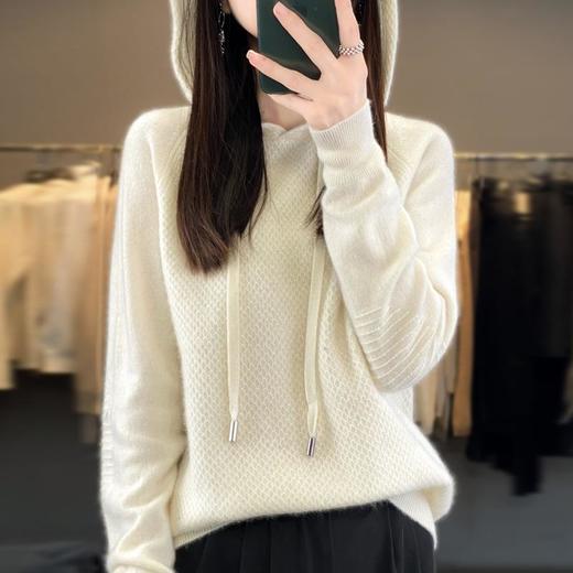 2023秋冬新款针织衫上衣韩版女士连帽长袖卫衣套头纯色针织帽衫女 商品图3