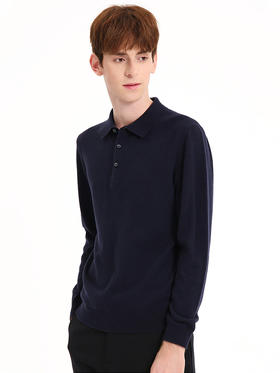 callisto藏青全山羊绒翻领针织衫 FSKNW126H NA