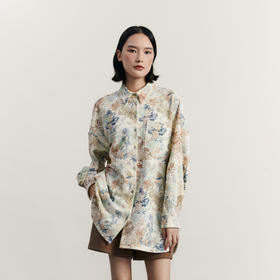 谜底花色衬衫长袖女2023冬款BF风宽松雪尼尔中长款衬衣234MC1560