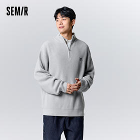 森马套头毛衫男2023冬季新款哥特字母贴布绣针织衫半开襟宽松上衣