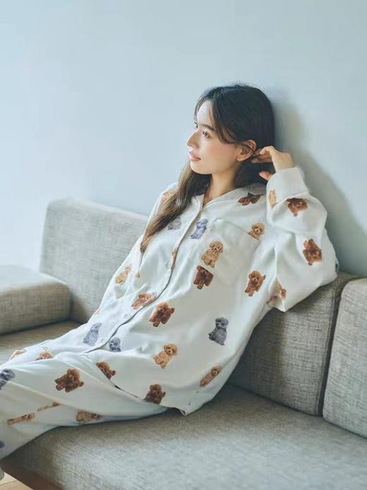 2023秋冬GP新品彩色泰迪狗印pique棉睡衣女士家居服长袖长裤套装 商品图1