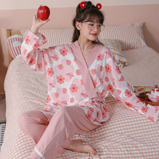 秋冬季【萌系长袖睡衣套装】 韩版系带家居服 舒适棉质  多款图案可选 商品图10