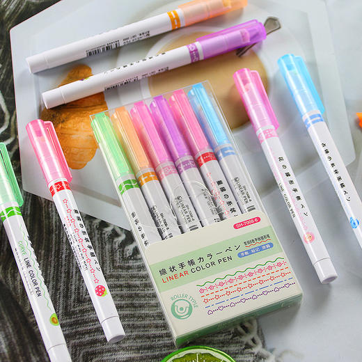 【涂鸦标记，随心选择 拍一发二！】网红曲线荧光笔6支装彩色手账笔波浪花型轮廓笔 学生划重点标记笔 商品图5