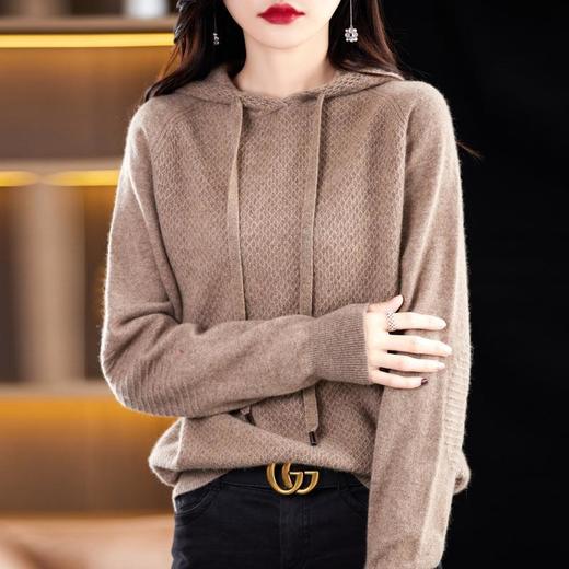 2023秋冬新款针织衫上衣韩版女士连帽长袖卫衣套头纯色针织帽衫女 商品图2
