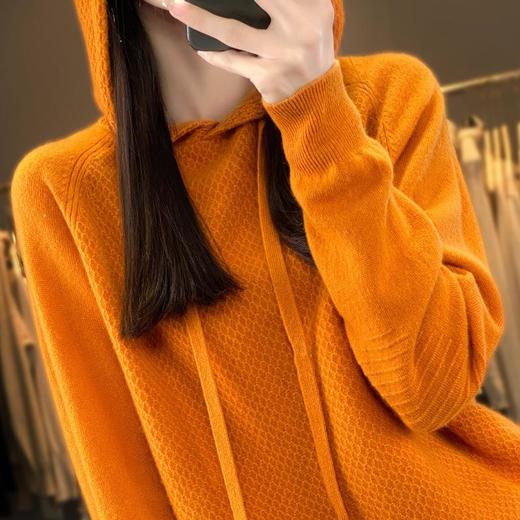 2023秋冬新款针织衫上衣韩版女士连帽长袖卫衣套头纯色针织帽衫女 商品图1